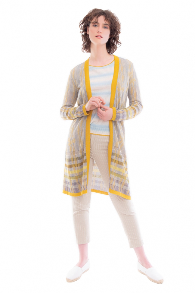 Long open cardigan LENA Yellow